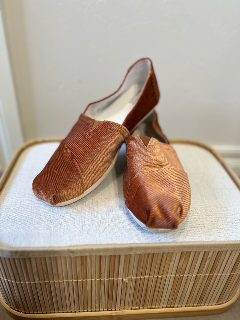 Toms Corduroy Slip-On Flats in Rust Brown